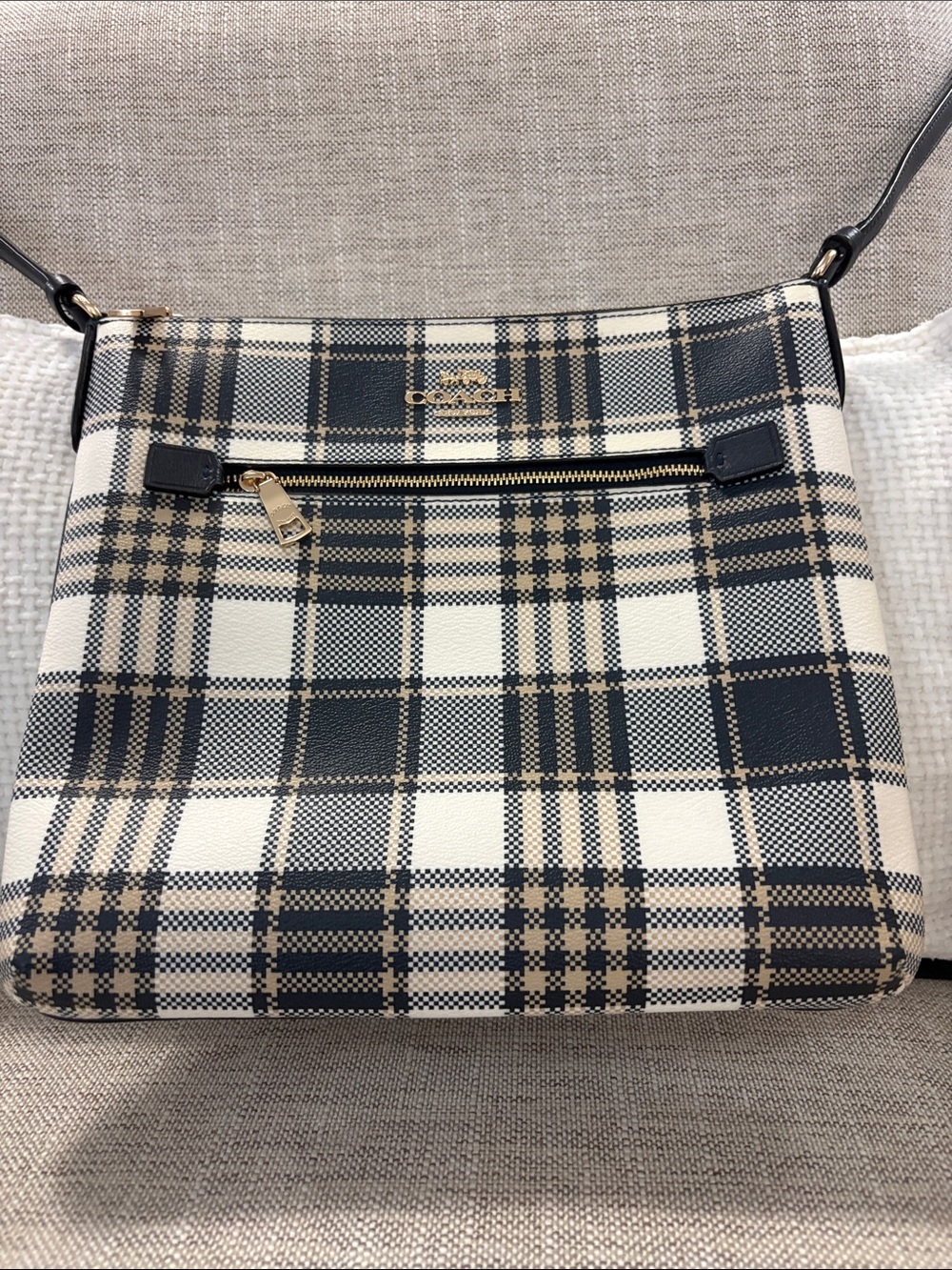 Coach Plaid Crossbody Bag in Black, Cream & Tan